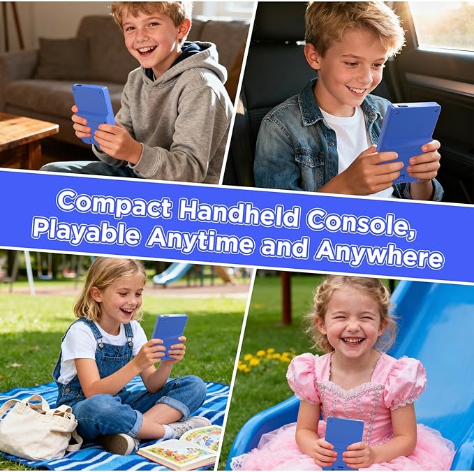 JKV Portable Handheld Game, 500 Retro Video Games, Game Console with Rechargeable 1020mAh Battery and 3.0 Inch LCD Screen Electronic Gaming System, for Boys Girls (Blue)