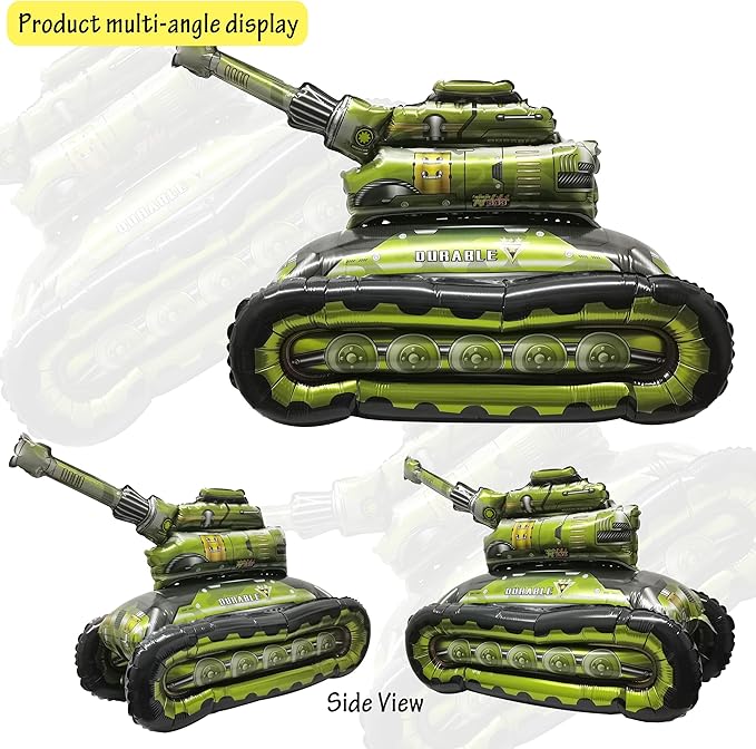 Self Standing 4D Army Tank Foil Balloon Large Camo Birthday Armed Forces Truck Balloon For Boys Tank Military Theme Birthday Party Decorations