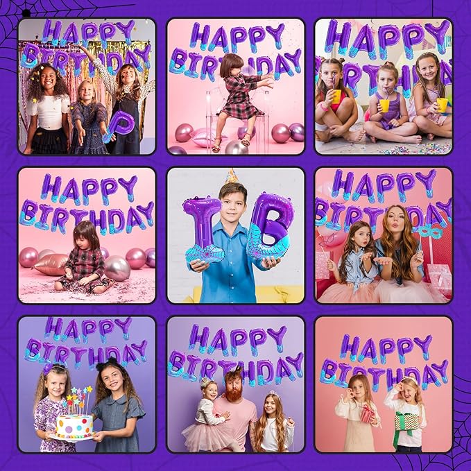 Spider Girl Birthday Decorations Happy Birthday Banner Balloons Letters Signs Superhero Party Supplies (Purple)