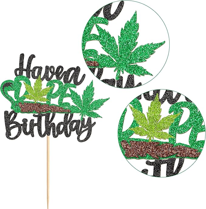 Ercadio 1 Pack Have a Dope Birthday Cake Topper Green Glitter Pot Leaf Weed Leaves Happy Birthday Cake Decor Marijuana Man Women Birthday Party Supplies