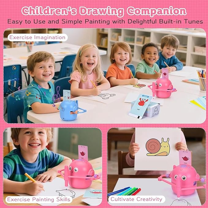 Drawing Robot for Kids, 12 Color Pens Funny Robot Drawing Machine, Voice Interaction Painting Robots Toy with 100 Word Cards, Novelty Drawings Robots Educational Interactive Toys, for Boys & Girls