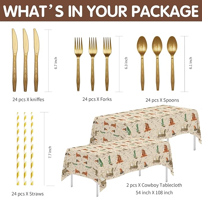Western Cowboy Party Decorations Tableware For Birthday & Baby Shower - Wild West Party Supplies, Plate, Cup, Napkin, Tablecloth, Cutlery, Straw, Rodeo Party Decorations Dinnerware | Serve 24