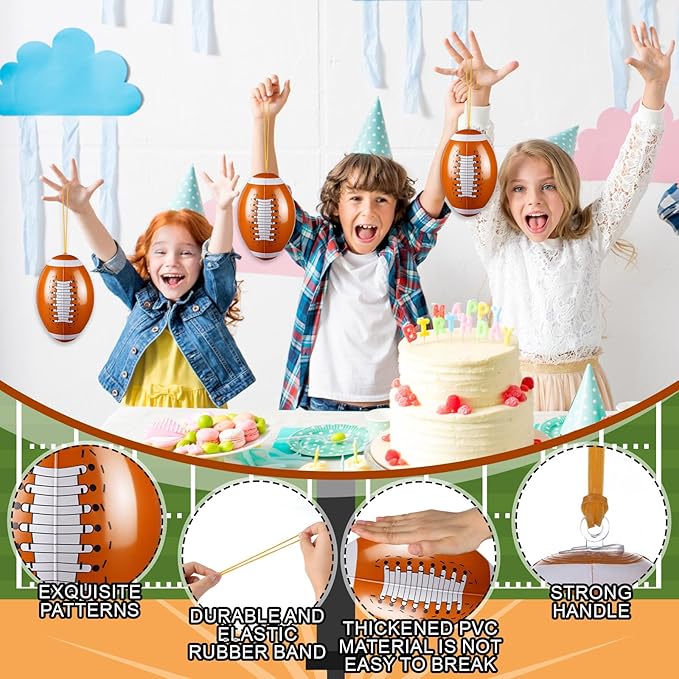 12 Pcs Football Party Favors Punching Balloons for Kids PVC Inflatable Punch Balloon Bouncy Balls with Rubber Band Handle Goodie Bags Stuffers for Football Birthday Supplies Pool Decoration