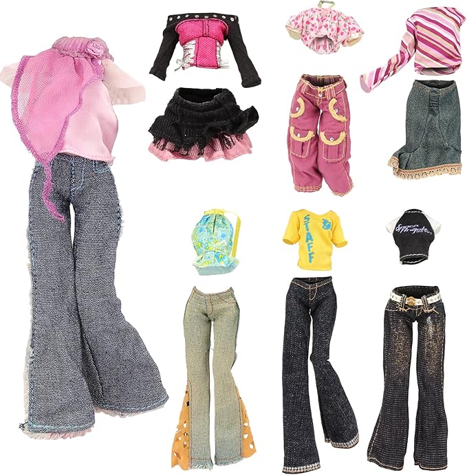 BARWA 6 Sets Doll Clothes and 6 Shoes for 11 inch Monster Girl Doll Aessories Fashion Outfits Casual Tops Pants