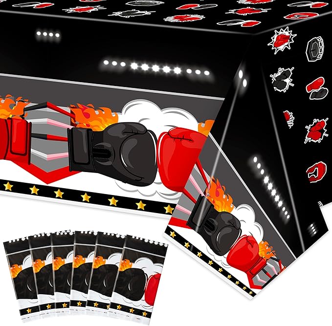6Pcs Boxing Birthday Party Tablecloth - 108 x 54 Inches Plastic Boxing Gloves Table Cover Disposable Fight Sports Table Cloth for Kitchen Picnic Boxing Match Birthday Party Decor Supplies