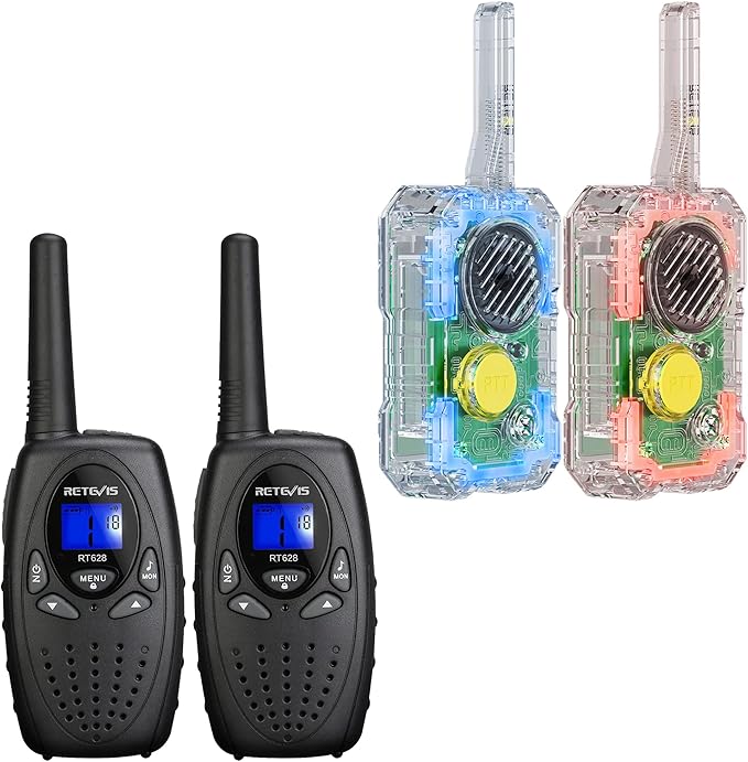 Retevis RT628 Kids Walkie Talkies, Key Lock, VOX Crystal Voice, Black Bundle with EZTalk 80 Walkie Talkies for Kids, Science STEM Kits DIY Toys for Boys Girls Ages 6-12 Christmas Birthday Gifts