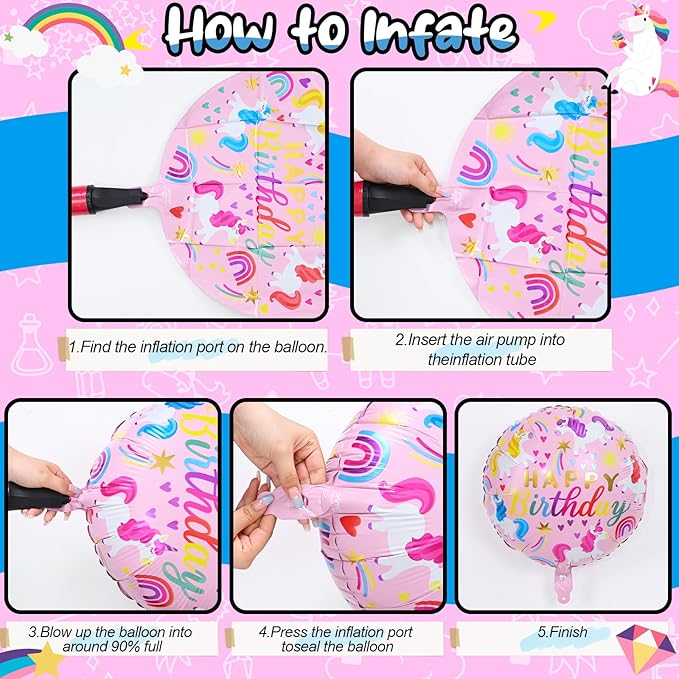 18 Inch Unicorn Balloons for Party Decor, 4PCS Round Rainbow Unicorn Foil Mylar Birthday Balloon for Girls Women Rainbow Themed Baby Shower Cute First unicorn Birthday Party Decorations Supplies