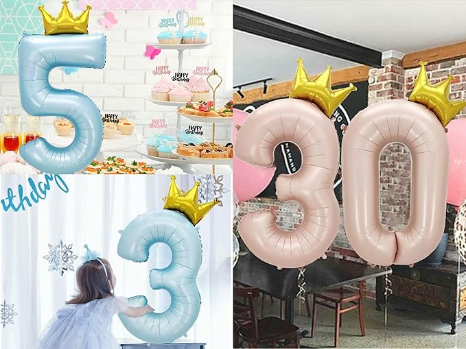 Giant Pale Blue 2 Number Crown Balloons 40 Inch Light Blue 2 Mylar Helium Large Crown Digital Balloon Baby Blue Birthday Numbers Balloons 2nd Birthday Kids Theme Party Decoration Supplies