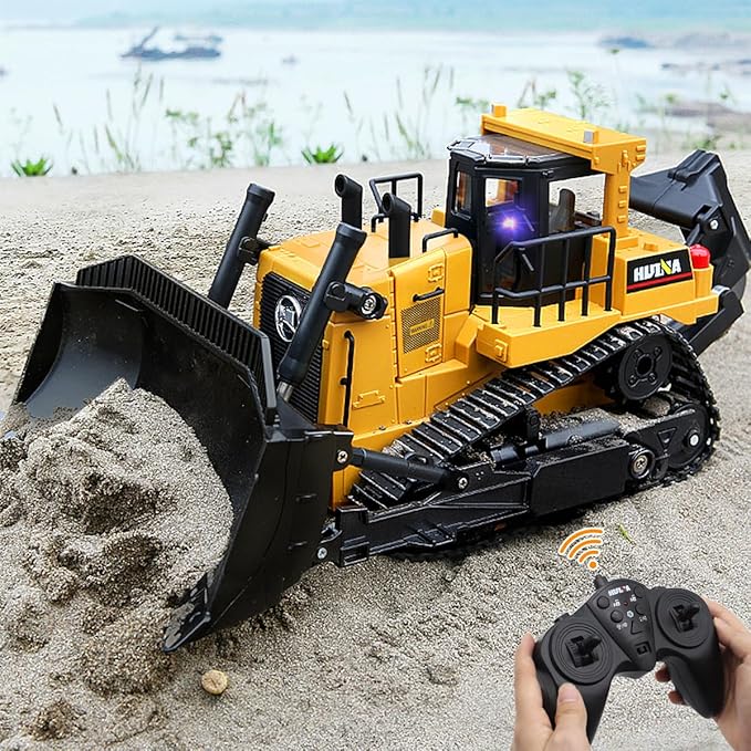 fisca Remote Control Bulldozer RC 1/16 Full Functional Construction Vehicle, 2.4Ghz 11 Channel Dozer Front Loader Toy with Light and Sound for Kids Age 6, 7, 8, 9, 10 and Up Years Old