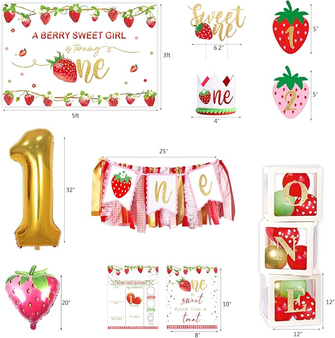 Strawberry 1st Birthday Decorations Party Supplies, Strawberry Sweet One Birthday Decor, Berry First Birthday Party Supplies, 1st Birthday g Girl Decoration