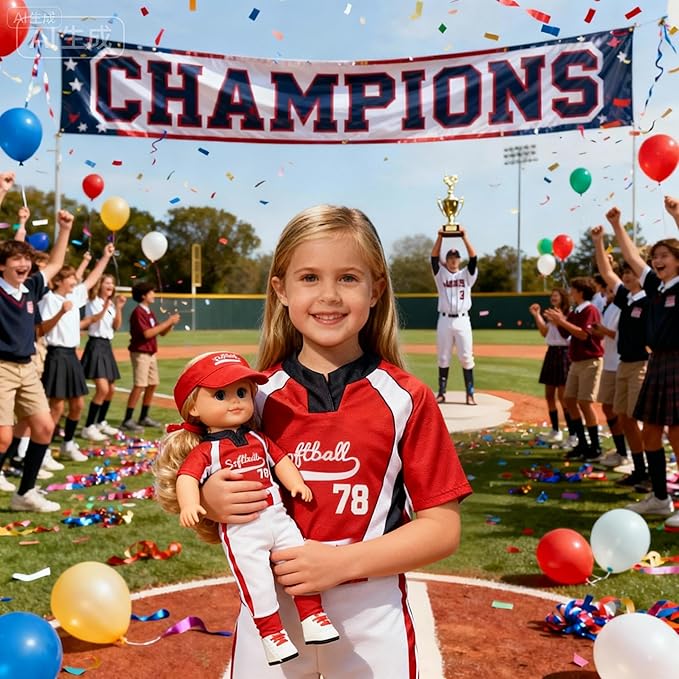 ARTST Softball Uniform Doll Outfit-18 inch Doll Clothes and Accessories Set-Hat Baseball Clothing Bat Shoes Socks, Valentine's Gifts for Girls&Boys Spring T-Ball