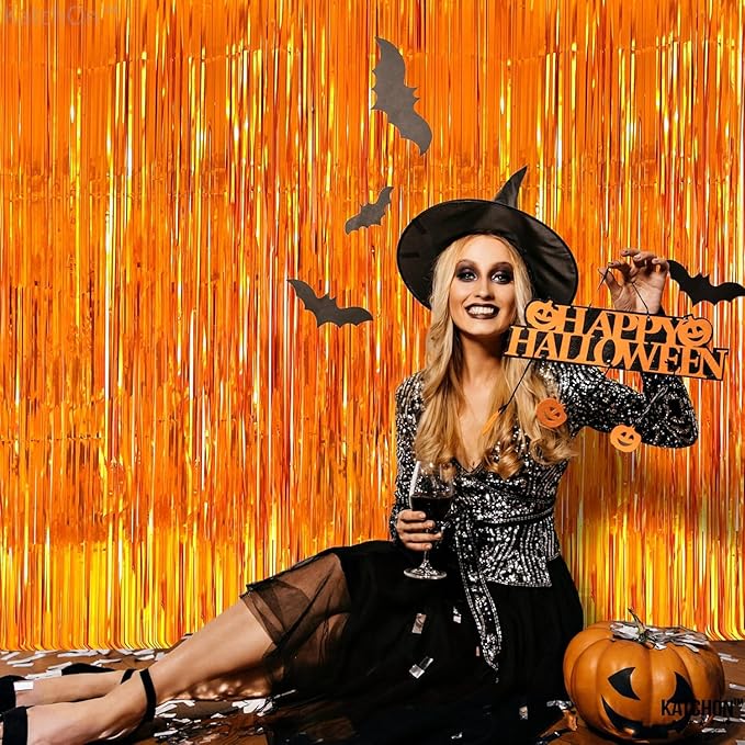 KatchOn, XtraLarge Orange Fringe Backdrop Curtain - 3.2x8 Feet, Pack of 2 | Orange Streamers for Basketball Party Decorations, Birthday Decorations, Graduation Decorations 2026 | Basketball Backdrop