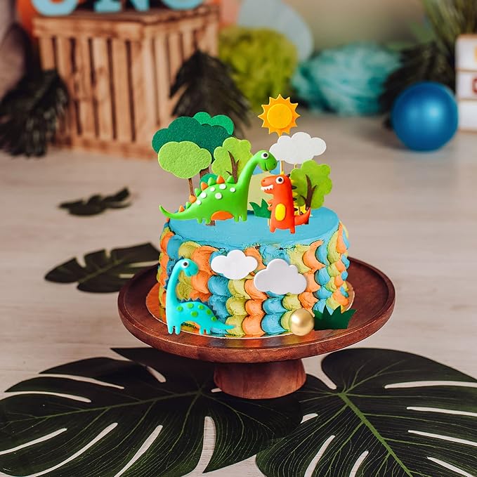Gyufise 12Pcs Decorations Set Forest Tree Sun Cloud Dinosaur Cake Toppers for Jungle Safari Dino Theme Baby Shower Birthday Party Decorations Supplies