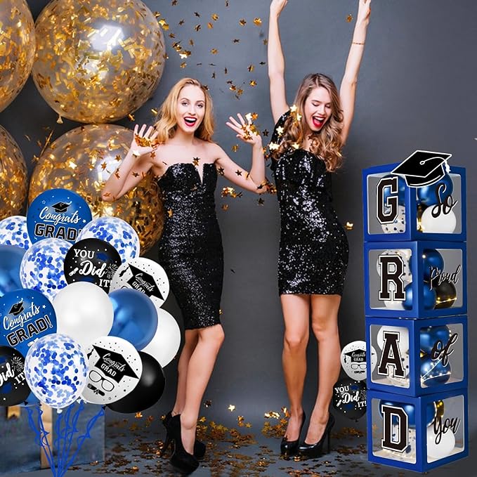 Graduation Decorations Class of 2026 - Blue Graduation Decorations - Balloons Boxes with Letters 2026 GRAD So Proud of You, Congrats Grad Party Decorations for Any Grades