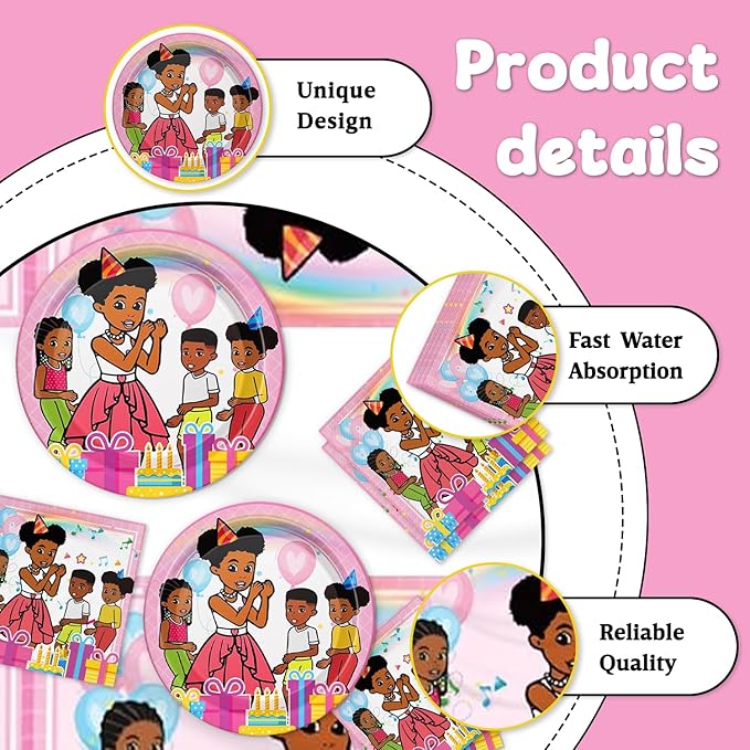 Gracies Corner Party Supplies 41Pack include 20 plates, 20 napkins 1 tablecloth for Gracies birthday party Decoration