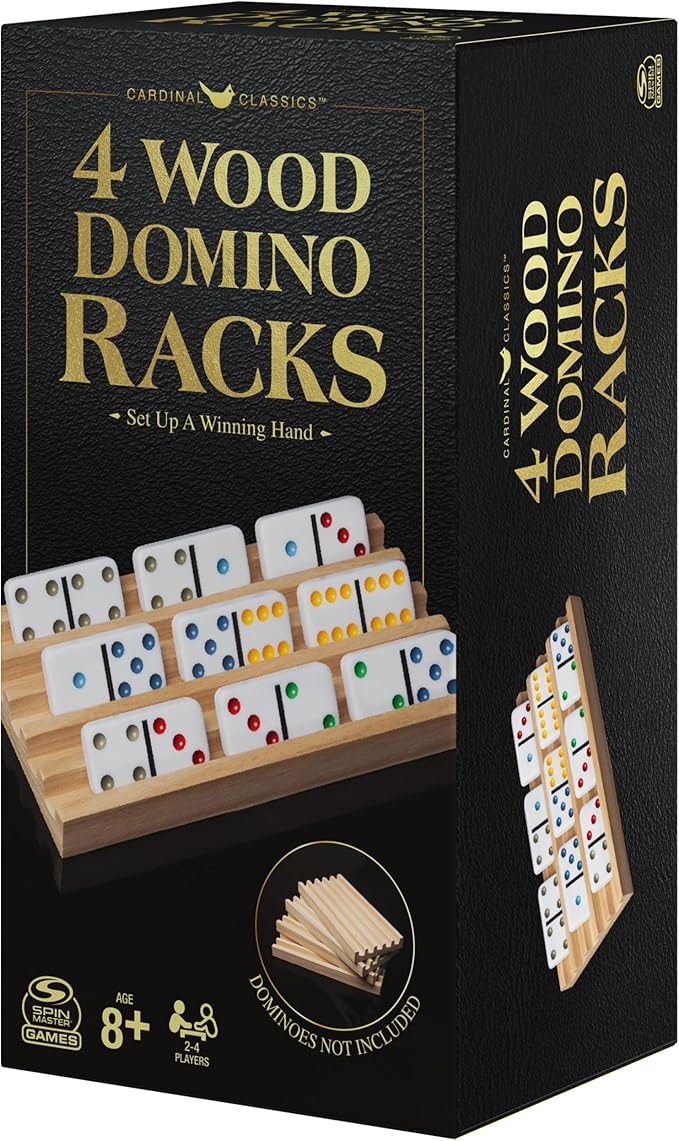 Spin Master Games, Wooden Domino Racks, Set of 4 Trays for Mexican Train Dominoes, Dominoes Games, Classic Game, Kids Game, Adults & Kids Ages 8+