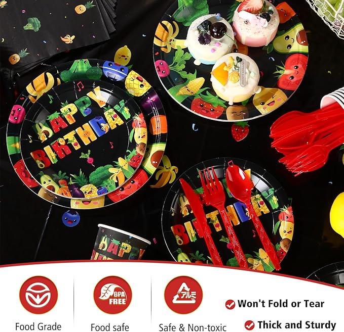 Zhehao 172 PCS Dancing Fruit Party Decorations Include Fruit Birthday Tableware Set Fruit Theme Banner Summer Fruit Party Tablecloths for Dancing Fruit 1st Birthday Baby Shower Party Supplies Decor