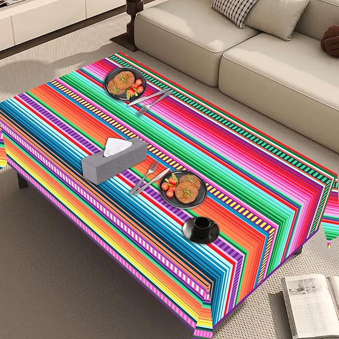 3 Pack Disposable Plastic Mexican Serape Tablecloths, 54 x 108 Inch Mexican Striped Party Table Cover for Mexican Wedding Birthday Party Decorations Outdoor Indoor Party Supplies