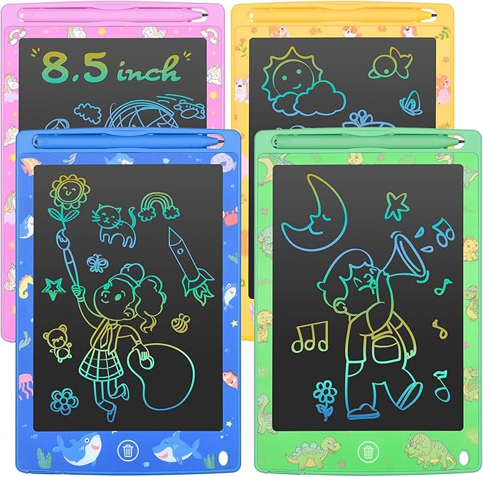 4 Pack LCD Writing Tablet for Kids 8.5 Inch Colorful Electronic Writing Drawing Pads Portable Doodle Board Gifts Travel Toys for Kids Boys Girls 3 4 5 6 Year Old