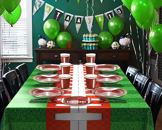 Oudain 6 Pcs Football Party Tablecloth 108 x 54 Inches Rectangle Rugby Table Cloth Disposable Plastic Sport Themed Table Covers for Football Rugby Day Birthday Party Supplies Favors (Green)