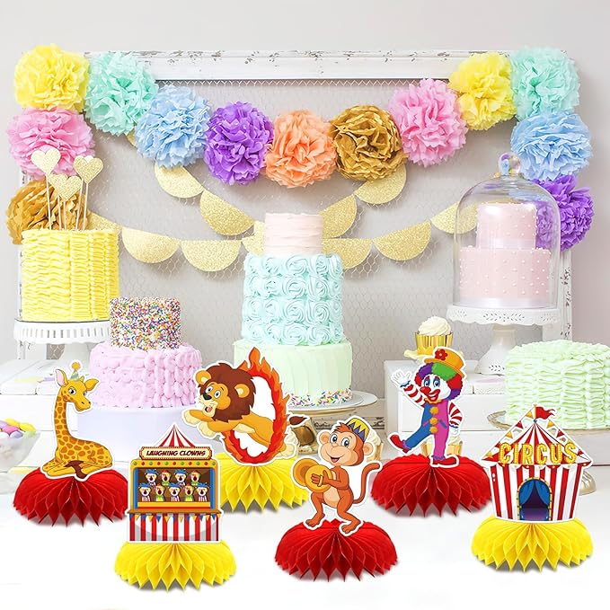 10PCS Carnival Honeycomb Centerpieces Circus Theme Party Decorations for Table Carnival Table Centerpieces for Circus Birthday Holiday Party Decorations