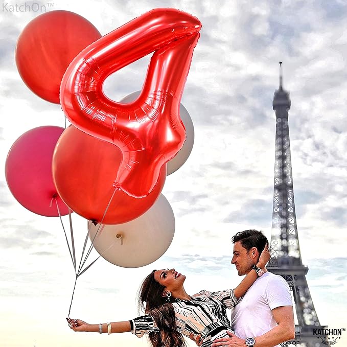 KatchOn, Giant Red Number 4 Balloons for Birthdays - 40 Inch | Red 4 Balloon Number | 4th Birthday Balloons for Boys and Girls | Number Balloons for 4th Anniversary Decorations