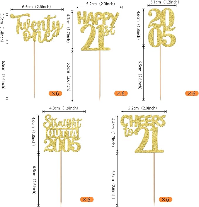 30PCS Happy 21st Birthday Cupcake Toppers Gold Glitter Twenty One Straight Outta 2005 Cupcake Picks Cheers to 21 Years Cake Decorations for 21st Birthday Anniversary Party Decoration Supplies