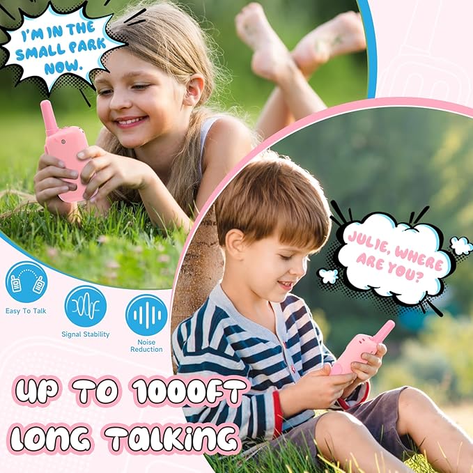 Kids Walkie Talkies 2 Pack Girls Toys Age 6-8,Walkie Talkie 1000FT Range 2 Channels 2 Way Radio Gifts for 3-8 Year Old Girl for Outside Adventures,Camping, Hiking