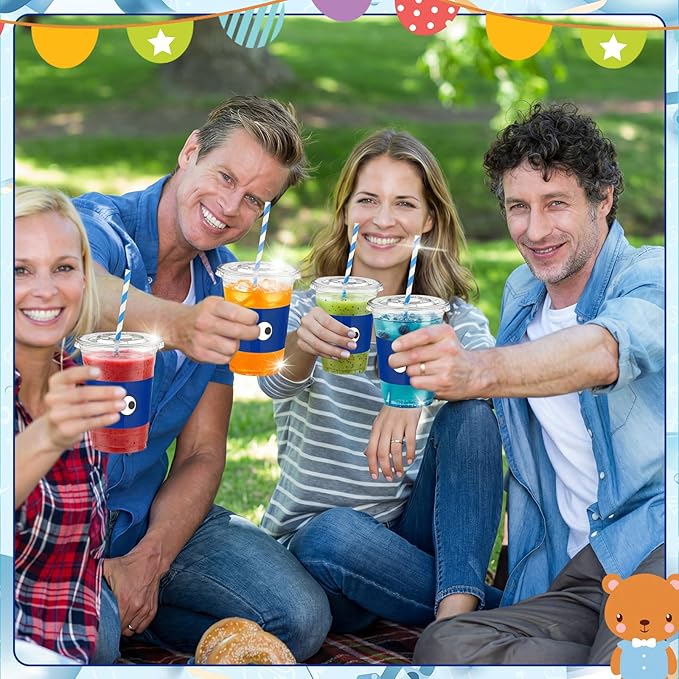 50 Pcs Blue Monster Themed Party Supplies Cartoon Blue Monster Plastic Cups Bulk Cartoon Baby Shower Decorations Disposable Party Favor Cups for Birthday Decorations Gender Reveal Supplies