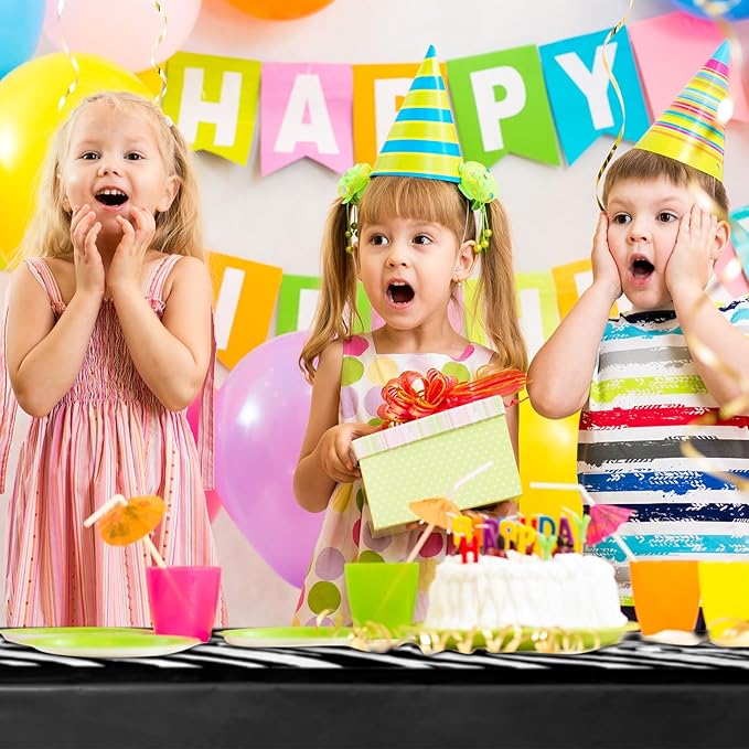 Buryeah 3 Pcs Zebra Tablecloth Zebra Print Plastic Table Cloth Disposable Tablecloth Animal Safari Table Cover 54 x 108'' for Baby Shower Wedding Birthday Party Decorations Supplies (Black)