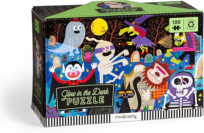 Mudpuppy Haunted Graveyard – 100 Piece Glow in The Dark Jigsaw Puzzle with a Scary Scene of Monsters and Creatures and Hidden Spooky Details in The Dark