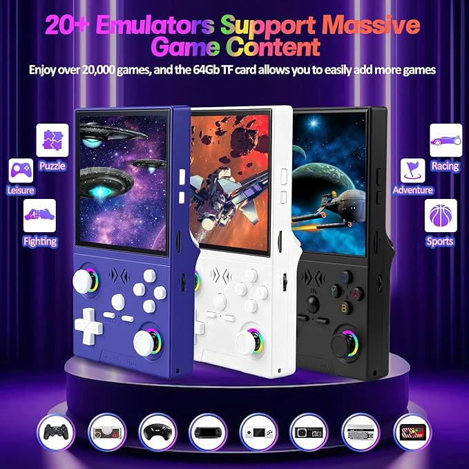 XF40V Retro Handheld Game Console, Retro Gaming Console 4.0'' IPS Screen Linux System Built-in 64G TF Card, Open Source Linux System, Preloaded 20000+ Classic Games, Portable Video Gaming (Purple-64G)