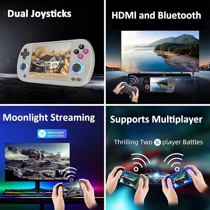 RG40XX H Retro Handheld Game Console 4-inch 640*480 IPS Screen 3200mAh Built-in 64G TF Card Supports Multiple Simulators Linux System with Screen Protector (Gery-64G)