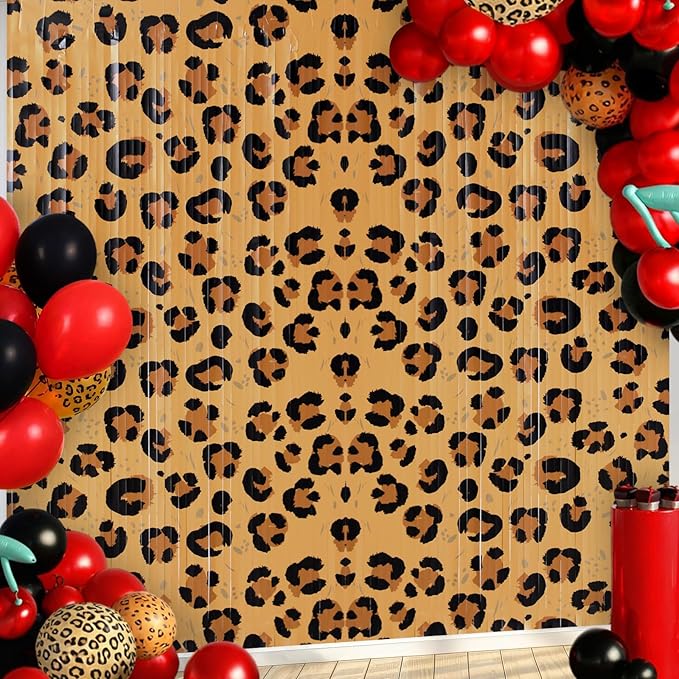 2 Pcs Leopard Print Party Decorations 3.3 x 6.6 ft Cheetah Print Foil Fringe Curtains Leopard Fringe Backdrop Tinsel Streamers Photo Booth Props for Animal Birthday Party Decorations