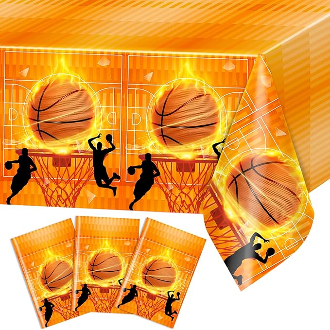 Avezano 3 pcs Basketball Tablecloth Birthday Decorations Plastic Disposable Basketball Party Supplies Sports Themed Large Table Cover, 108 x 54 Inches