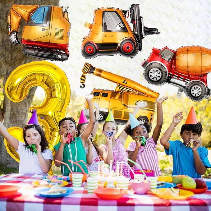 Construction Birthday Party Supplies 3 Year Old, Large Construction Balloons 40Inch Gold Number 3 Balloon Construction Truck Foil Balloons for Boys 3rd Construction Birthday Party Decorations