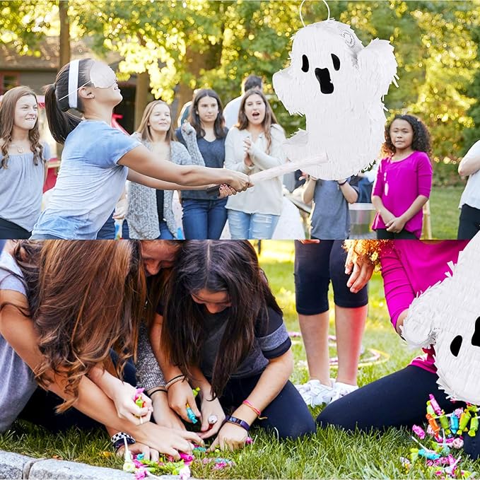 Ghost Pinata Halloween Pinata with Stick and Blindfold Holidays Decorations for Halloween Party Supplies Kids Birthday Game Parties Ghost Themed Decor