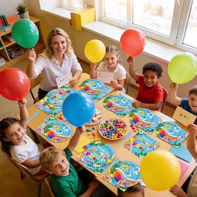 200pcs Goodbye School Hello Pool Plates Napkins End of School Year Party Tableware Set School's Out Disposable Decoration Summer Pool Dessert Plates Serve 50 Guests for Birthday Party Supplies