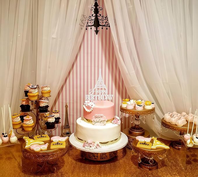 Eiffel Rower Birthday Cake Topper - Silver Glitter Eiffel Rower Theme Birthday Party Cake Decoration Supply - Boy or Girl Architecture Theme Party Cake Decor Photo Prop