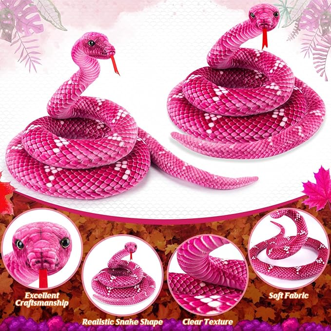 Snake Plush, Stuffed Snake Animal, 71 in Large Toy Snakes for Kids, Lifelike Giant Stuffed Animals for Birthday Present Party Prank Prop (Pink)