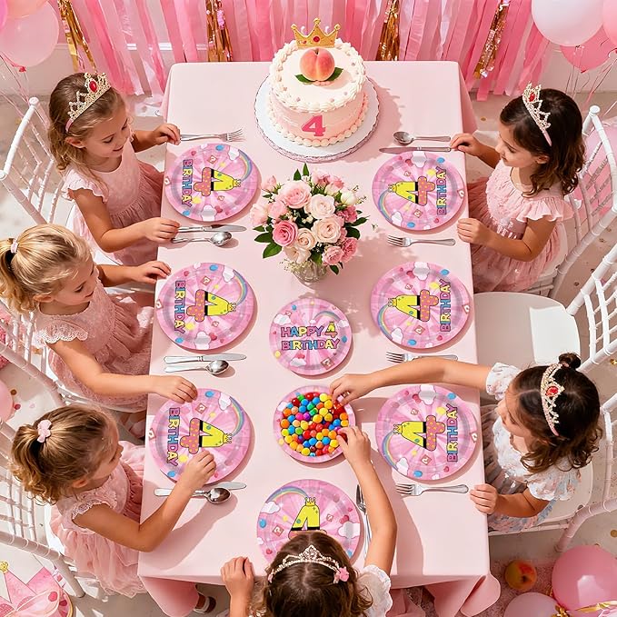 96Pcs Pink and Yellow 4th Birthday Decorations Princess Pink and Yellow Party Plates and Napkins Disposable Tableware for 4 years Old Girls Princess Birthday Party Decorations Serve 24