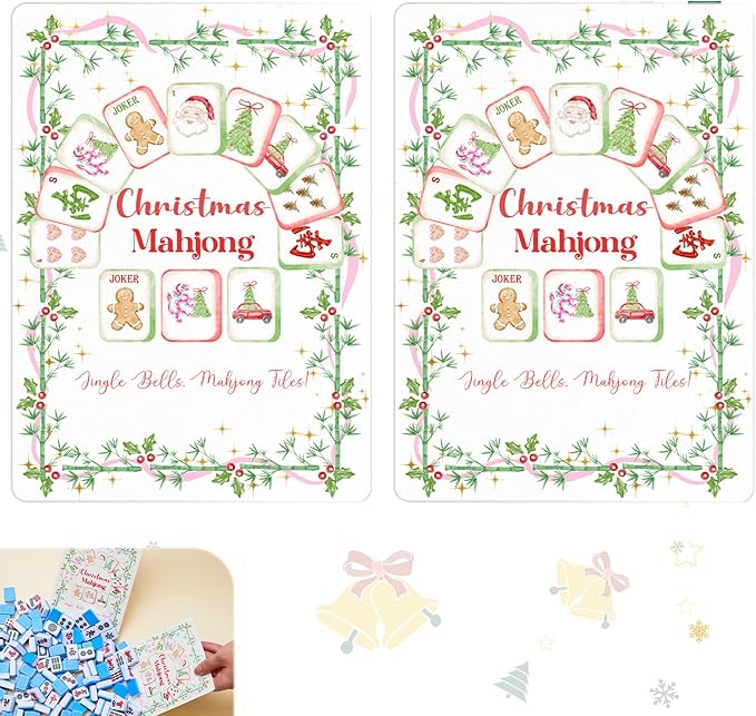 Soulchen 2 Pcs Mahjong Tile Mixer Shufflers for Mixing and Shuffling Tiles Plastic Mahjong Accessories Gifts for Lovers Games Decorative Printed Design (Christmas Style)