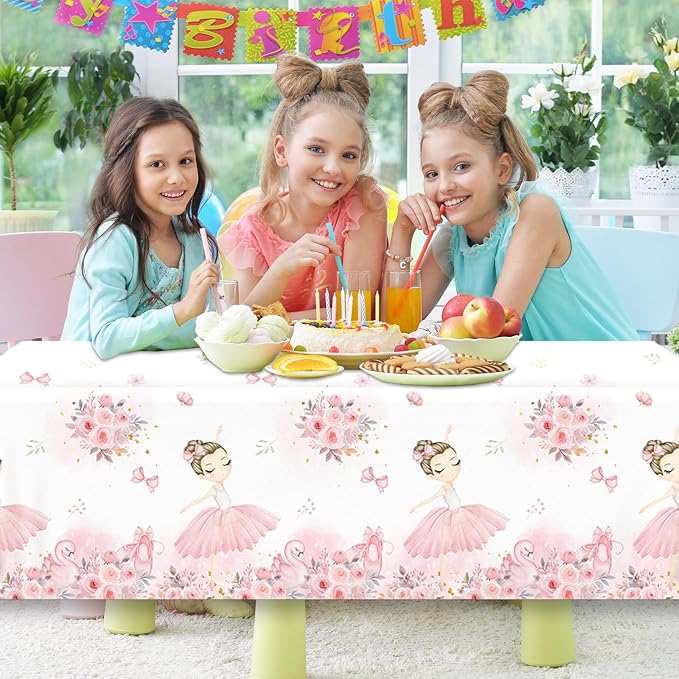 Pink Ballerina Tablecloths 3 Pieces Birthday Party Decorations Plastic Table Cover for Girl Ballet Party Supplies Baby Shower Wedding Decor (70.8in x 42.5in)