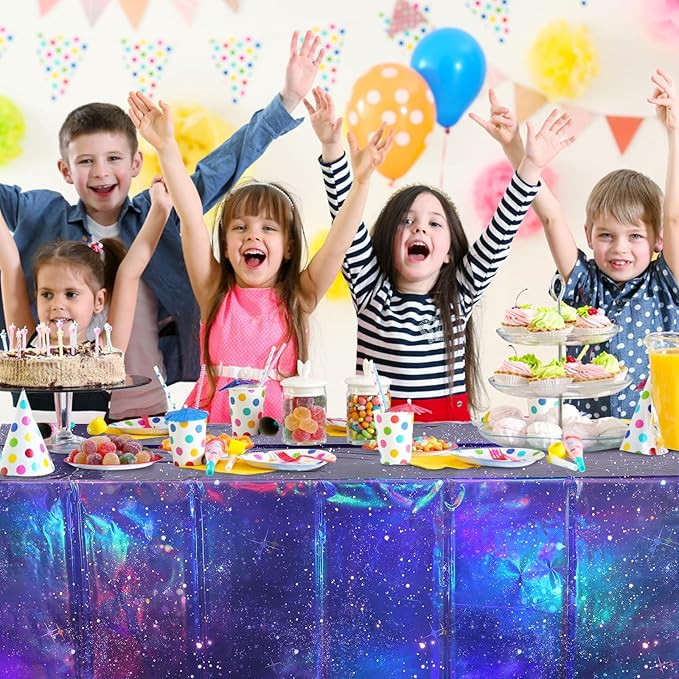 6Pcs Iridescent Space Tablecloths, Disposable Plastic Purple Galaxy Table Cloth Rectangle Table Covers for Space Starry Night Star Theme Party Birthday Party Decorations, 54x108 Inch