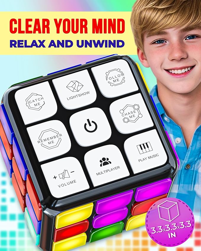 Skywin Light Up Rubix Cube, Puzzle STEM Game Cube for Kids - 7 Modes Interactive Toy for Fun & Skill Development, Christmas Easter Birthday Gifts for Boys & Girls, Toy Gift Idea for Kids Teens (Black)