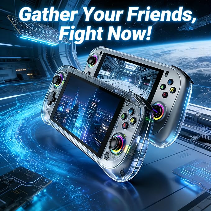 5.5"HD Android Retro Handheld Game Console,Dual Hall Joystick,RGB Lighting,Support most Emulators & 20000+ Games,Portable Ergonomic Design,Global Online Multiplayer,Best Value below Triple Digit Line