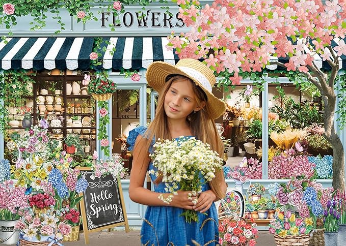 Flowers Shop Backdrop for Photography 8x6FT Spring Florals Butterfly Tea Party Background Hello Spring Banner Decorations Supplies Photo Props