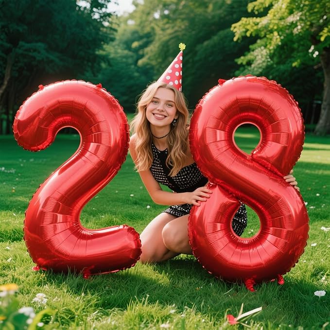 40 Inch Red Number 28 Digital Balloon,Jumbo Mylar Foil Helium Balloon for 28 Balloons for Birthday Party,Wedding Anniversary Party Decorations