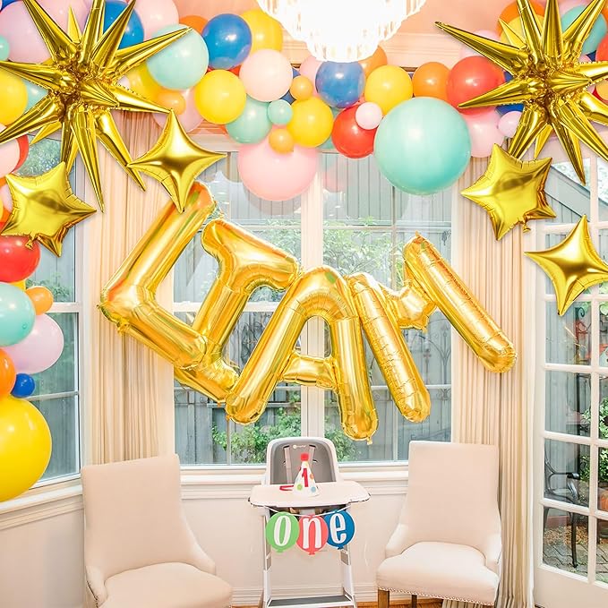 TONIFUL 22Inch 15Pcs Gold Large Explosion Star Mylar Balloons and 10Inch Four Pointed Star Balloons Set for Christmas New Year Birthday Wedding Bridal Shower Anniversary Photo Booth Supplies
