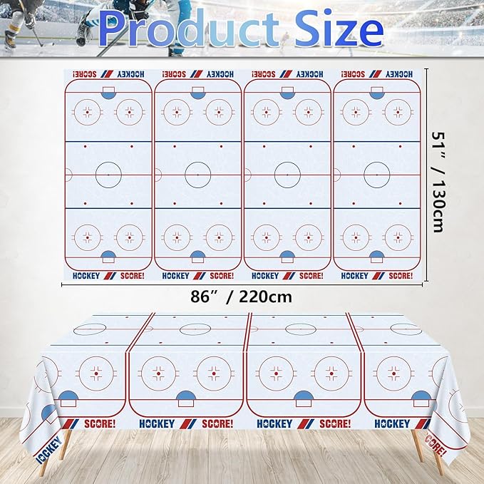 2Pcs Hockey Tablecloths - Hockey Rink Table Covers - Disposable Plastic Party Tablecloth (2, 51'' x 86'')